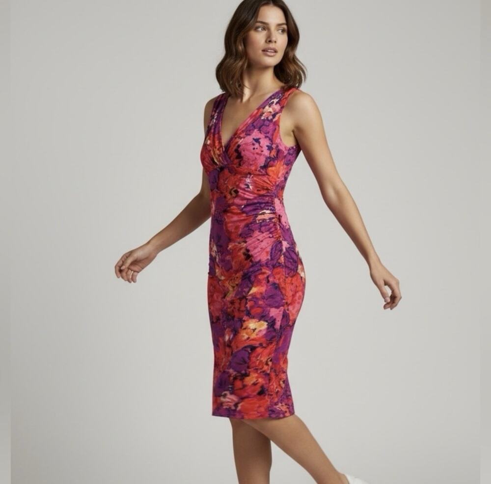 Lauren Ralph Lauren Women’s Floral Ruched Sheath Dress Pink Purple Size 12 NWT